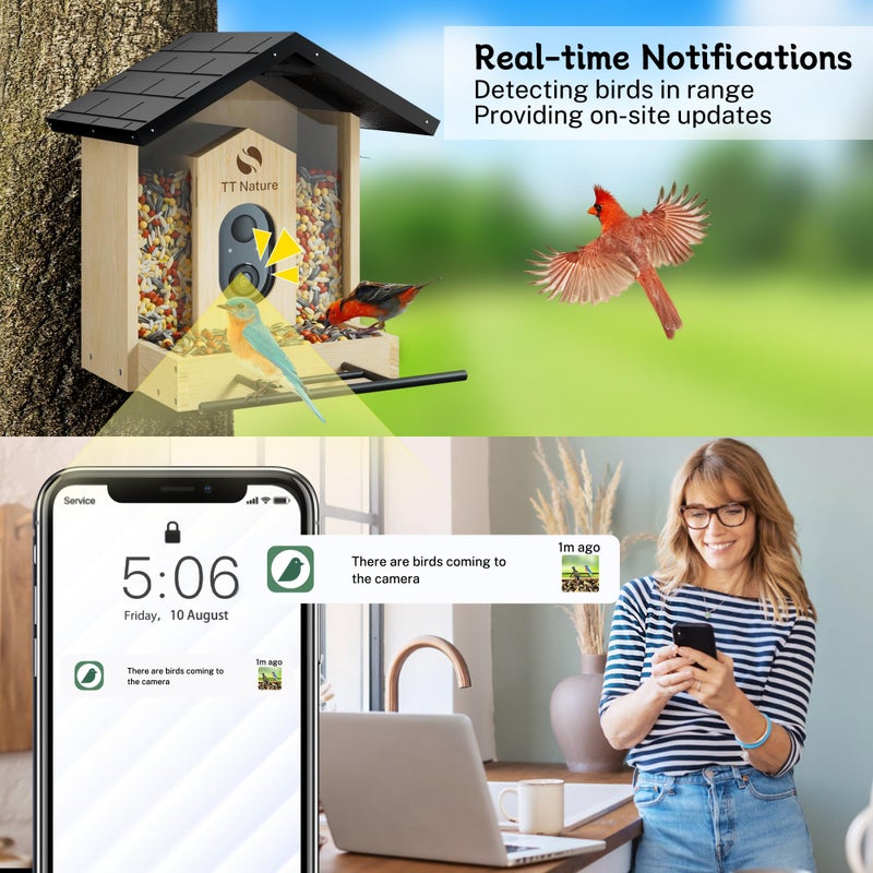 TT Nature Bird Feeder with Camera  Upgraded 1.5L Smart Bird Feeder with AI Identify for 10000 Plus Bird Species  Auto Capture Bird & Real-time Notifications  Ideal Gift for Bird Lovers (Iron Roof) - Image 3